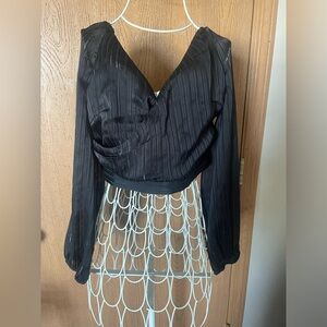 NWT Windsor Sheer Cropped Crossover V-Neck Long Sleeve Top